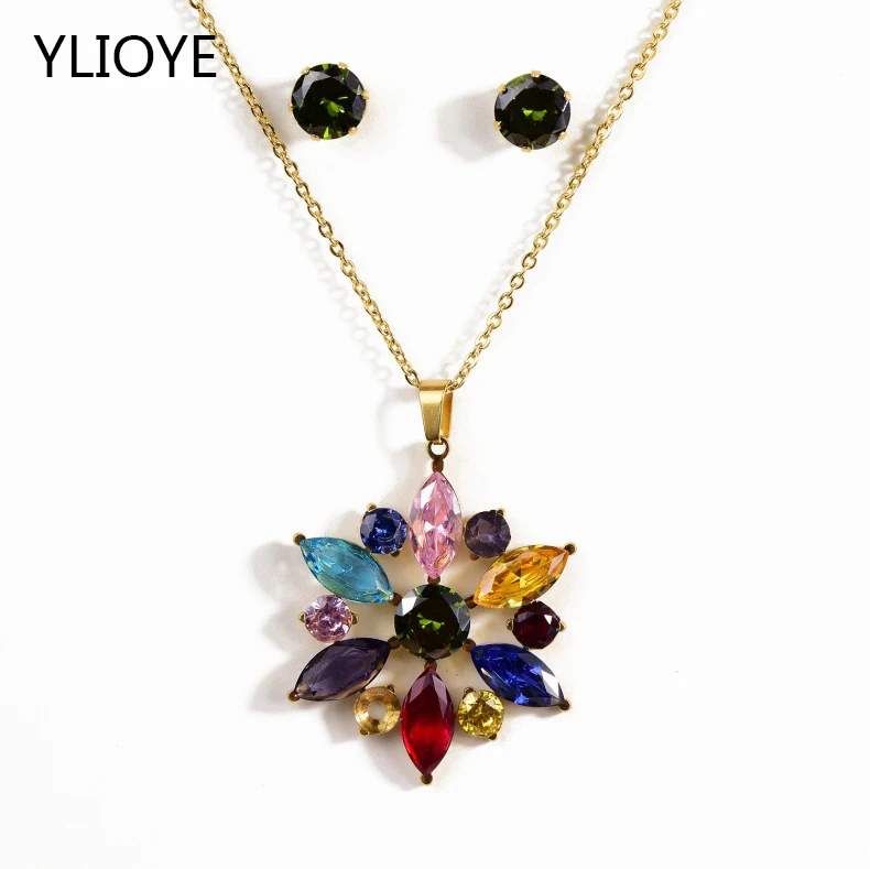 Подвеска-Подсолнух из нержавеющей стали с кубическим цирконием набор сережек