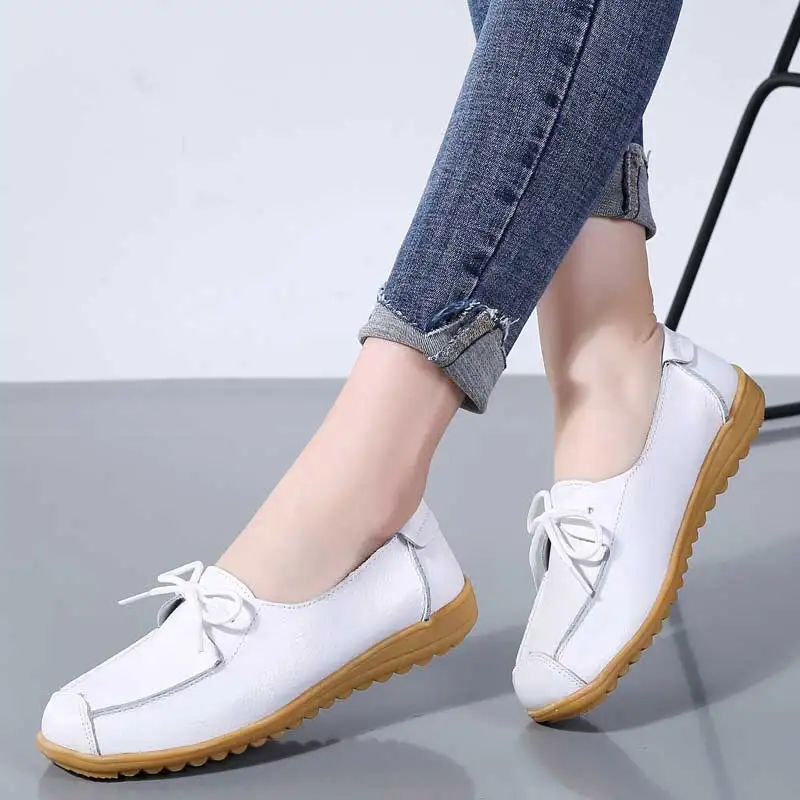 Big Size 35-43 Women Boat Flats Split Leather Lace-up Flat Shoes Woman Comfortable Ballet Mother Female Moccasins WSH3219 | Обувь