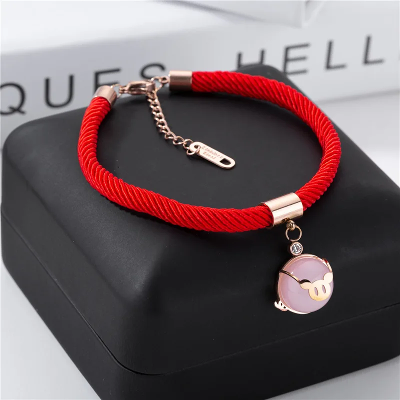 Red Charm Bracelet Female Titanium Steel 18k Rose Gold Plated Bangle Lucky Pig Hand Ornaments Jewelry | Украшения и аксессуары