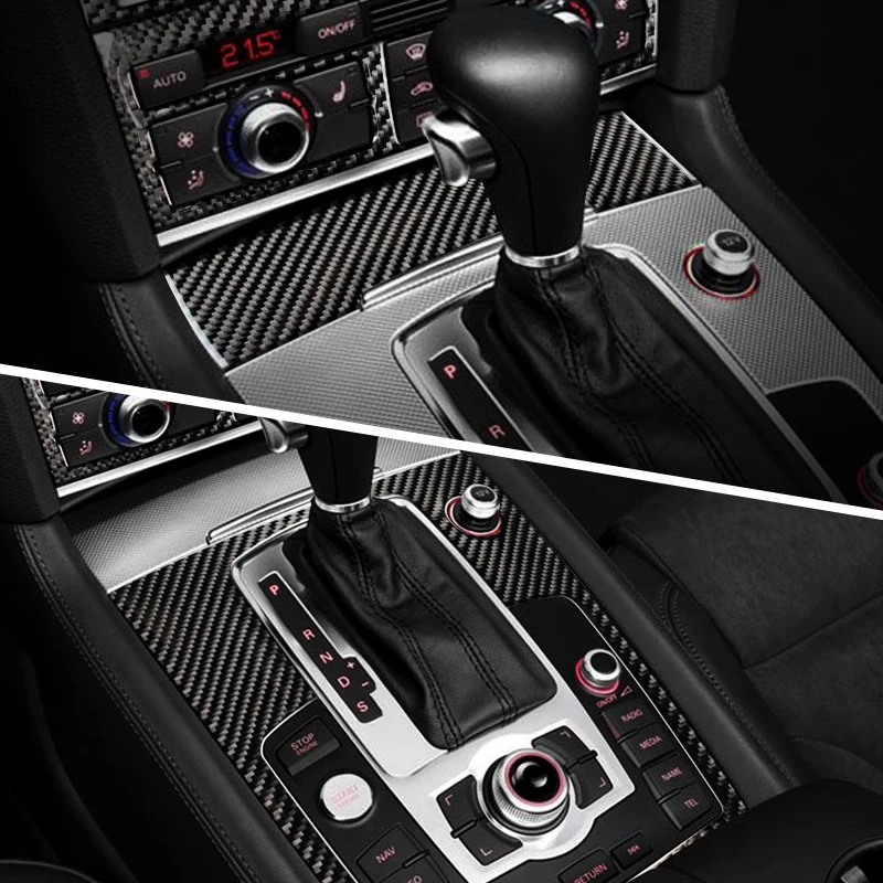 Карбоновые наклейки для интерьера Audi Q7: защитные наклейки для панели переключения передач автомобиля, элементы декора и аксессуары.