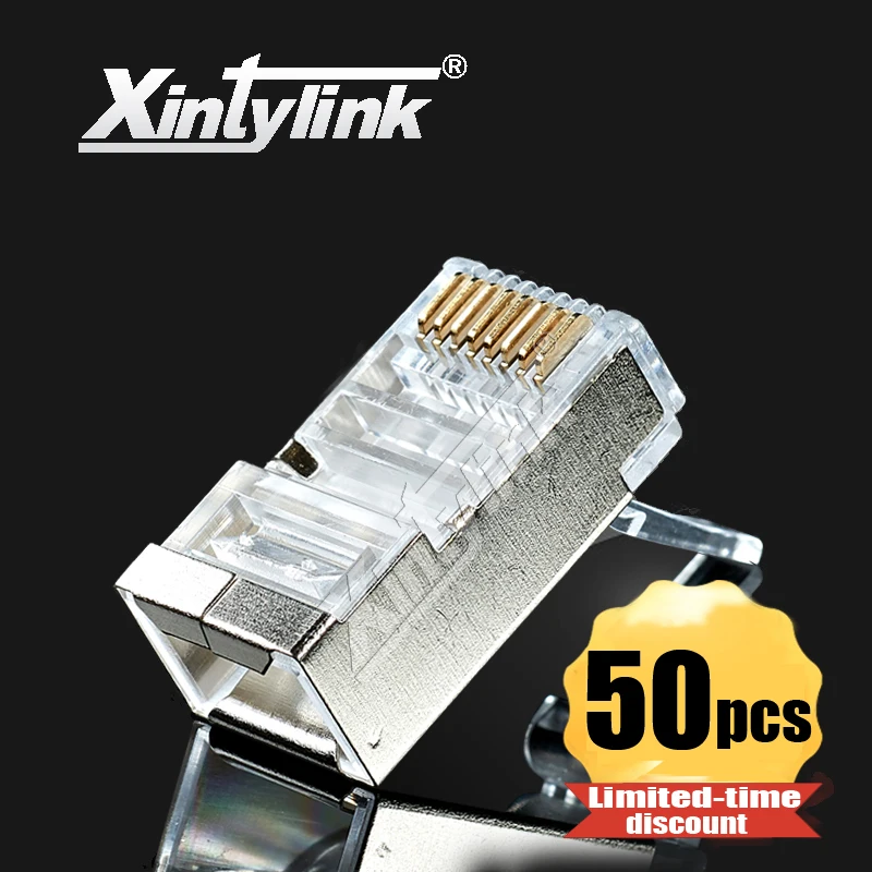 Коннектор xintylink rj45 для ethernet кабеля разъем rj 45 rg45 cat6 конический экранированный