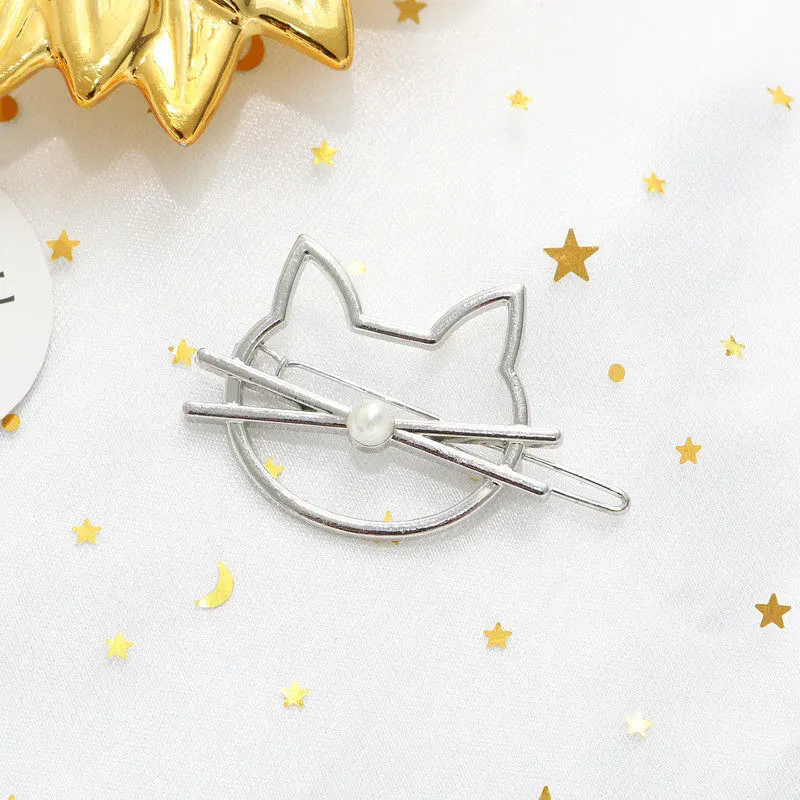 pearl cat Silver Красивый металлический зажим для волос с кошкой, животным, женский зажим, аксессуары, сплав, заколка для волос, заколка для женщин, девушек, держатель, головной убор - Цвет: pearl cat Silver