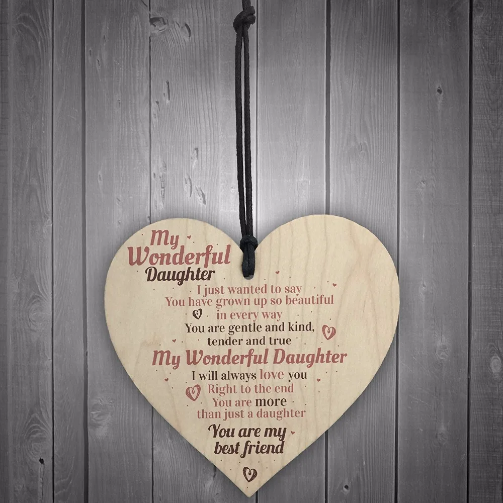 Meijiafei My Wonderful Daughter Wooden Hanging Heart Sign Mum Daughters Plaque Best Friend Birthday Love Gift | Дом и сад