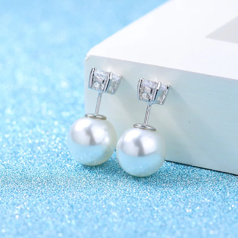 Женские серьги гвоздики из серебра 925 пробы с кристаллами и жемчугом|earrings