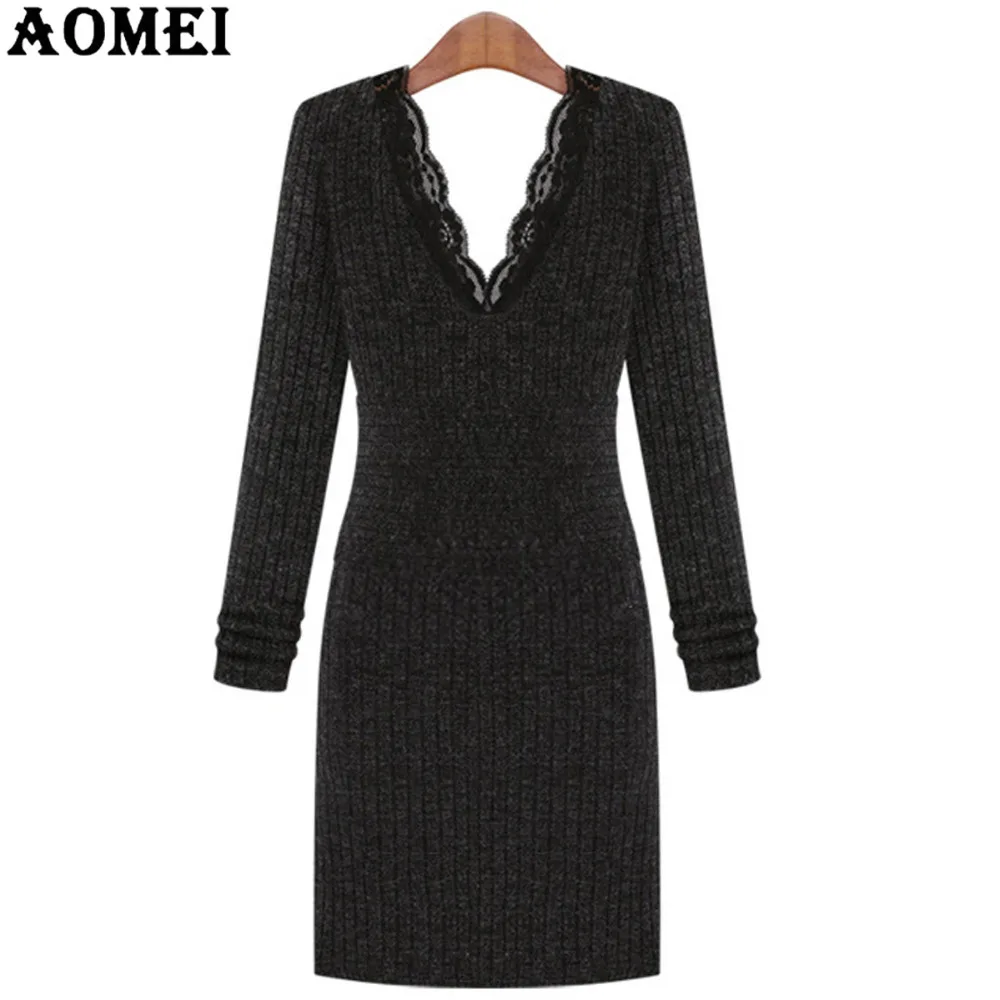 2019 Женское зимнее платье-свитер Длинная вязаная одежда осенний модный вязаный
