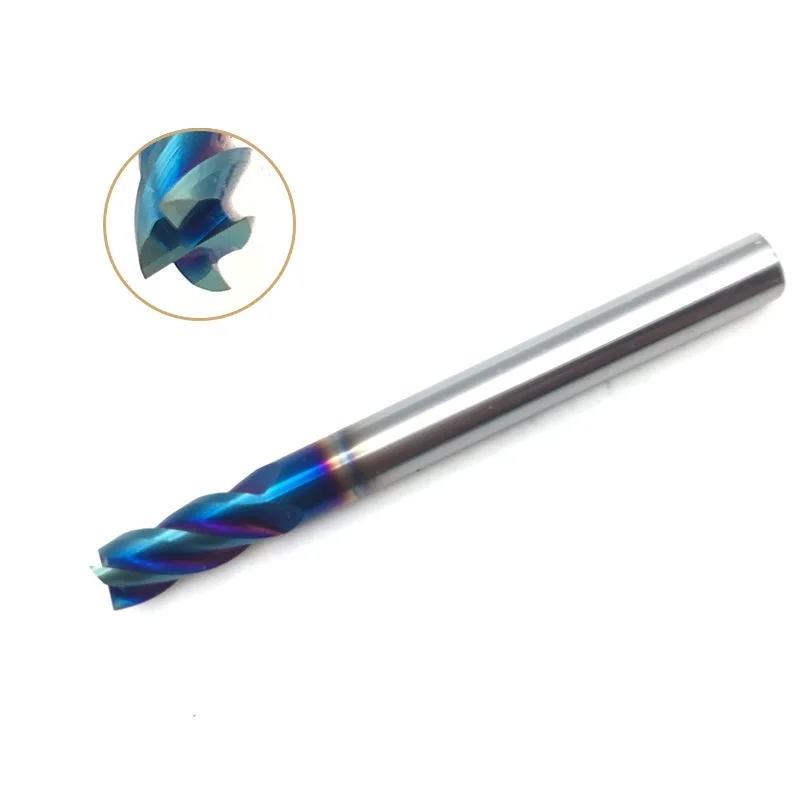 

5 мм Концевая фреза HRC65 4 Флейта D5x50L твердосплавные фреза с прямым хвостовиком nACo с синим покрытием фреза инструмент
