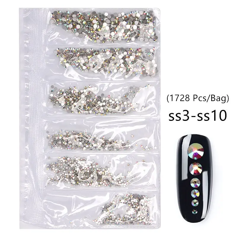 Gold Biutee 1728 шт./пакет цвета+АВ стразы для ногтей Crystal AB SS3-SS10 стразы стекло для ногтей 8 размеры 3D стразы для маникюра блестки для ногтей - Цвет: Gold