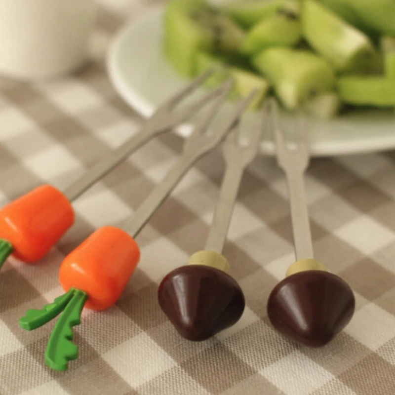 6 шт./партия редис вилки для фруктов гриб Творческий Еда зубец Нержавеющая сталь