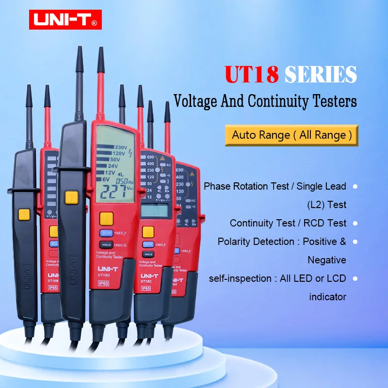 

UNI-T UT18A UT18B UT18C UT18D Auto Range voltmeter Digital Voltmeter Voltage Tester Pen With LED Indication