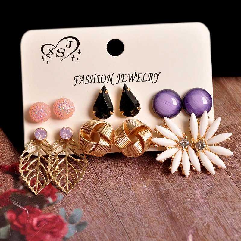 New fashion women jewelry girls party pearl stud powder black purple mix-and-match 6 pairs /set earrings gift free shipping | Украшения и