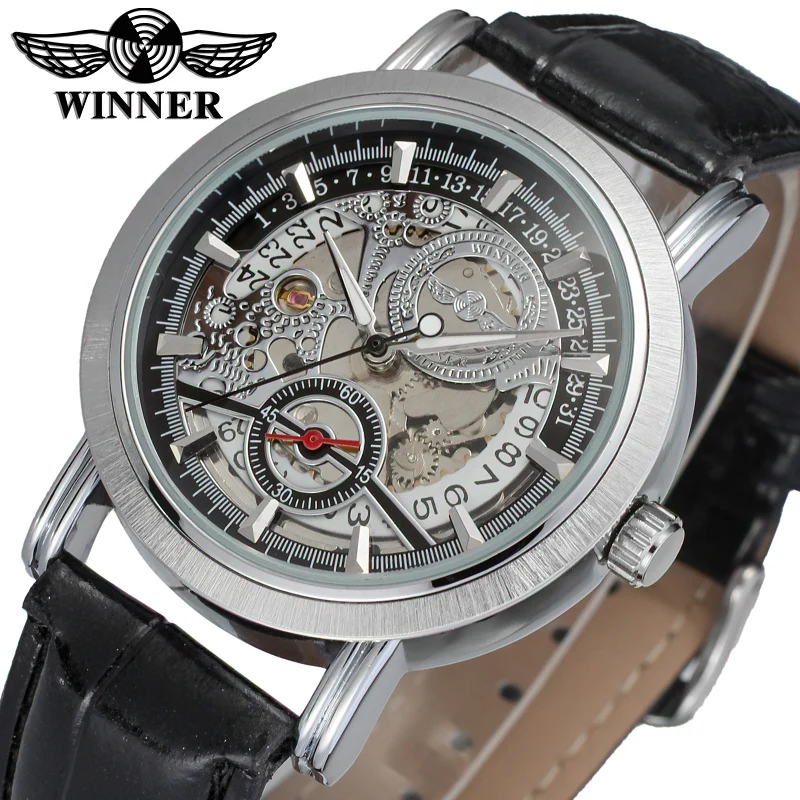 Мужские наручные часы скелетоны WRG8077M3S3 winner с кожаным ремешком|watch screw|watch diamondwatch