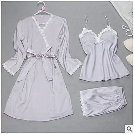 Женские сексуальные шелковые атласные халаты с длинным рукавом и v образным