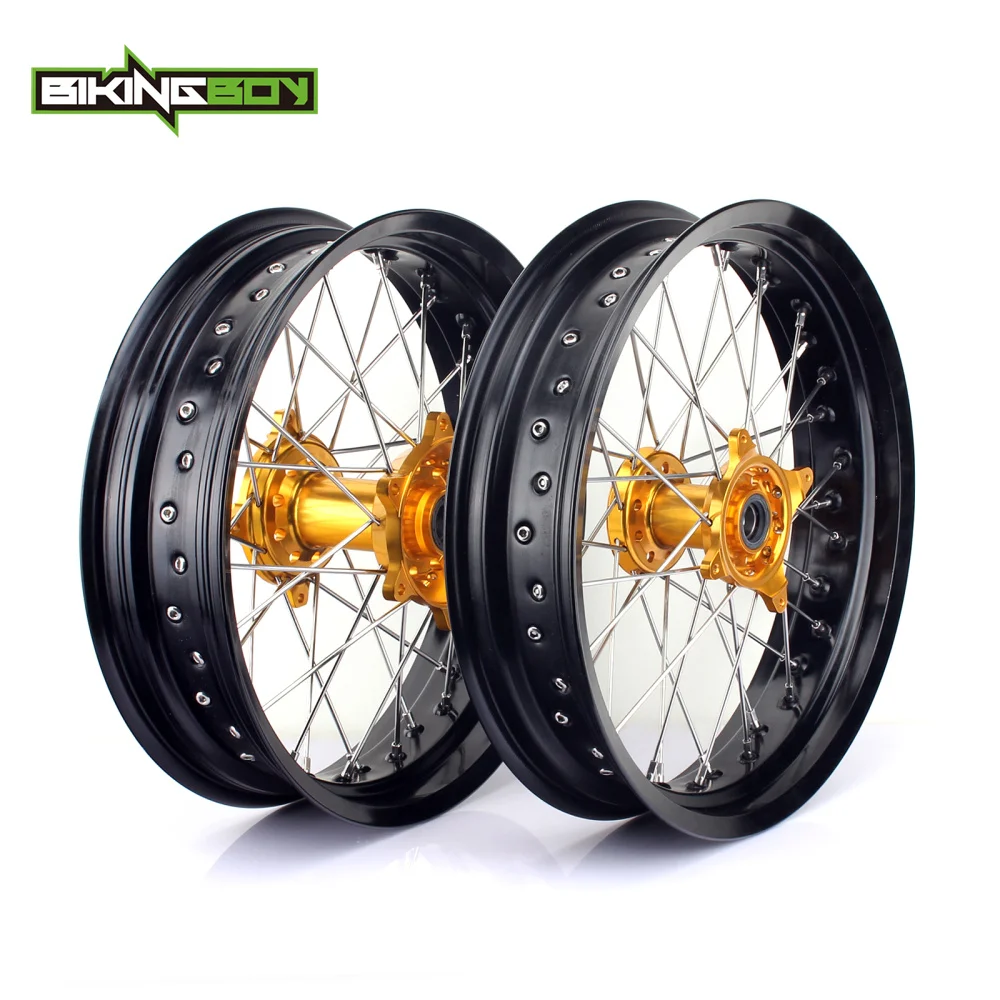 BIKINGBOY 17 &quotSupermoto полный комплект переднее заднее колесо обод Золотая ступица для