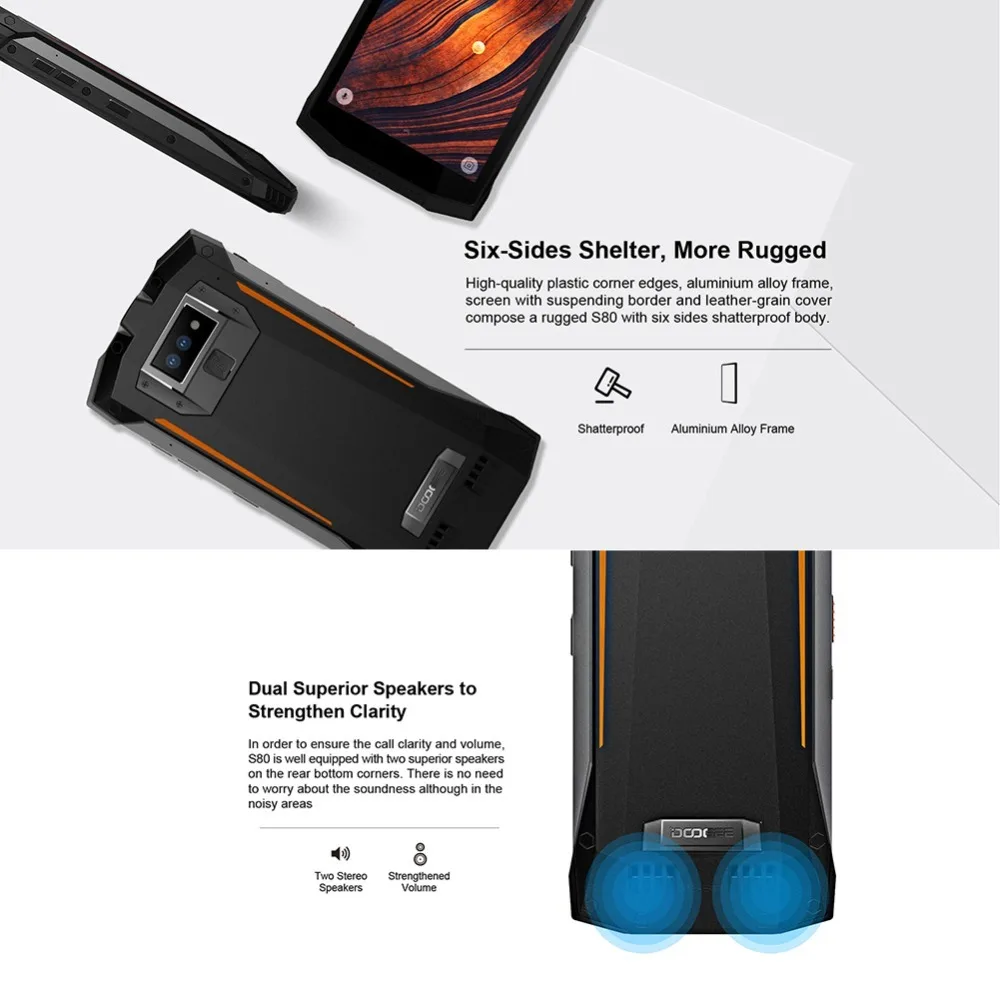 Doogee S80 Ip68 Водонепроницаемый 5,99 ''18:9 Ips мобильный телефон 10080 мАч 12v2a 6 ГБ 64 Гб восьмиядерный смартфон 16,0 Мп фронтальная камера Fhd