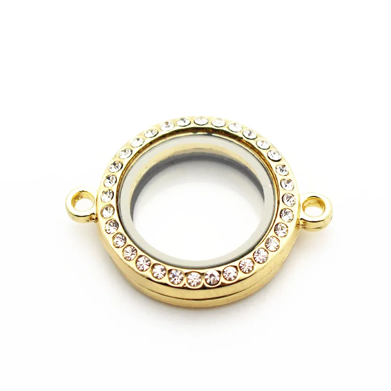 

New Arrival 30mm Crystal Stainless Steel Floating Locket Necklace Round Sparkles Screw Open Glass Perfume box Memory Locket
