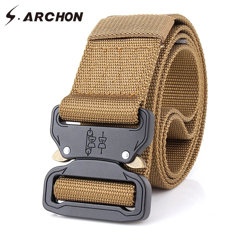

S.ARCHON US Army Military Equipment Tactical Nylon Belts Men Metal Buckle Soldier SWAT Combat Belt Survival Paintball Waist Belt