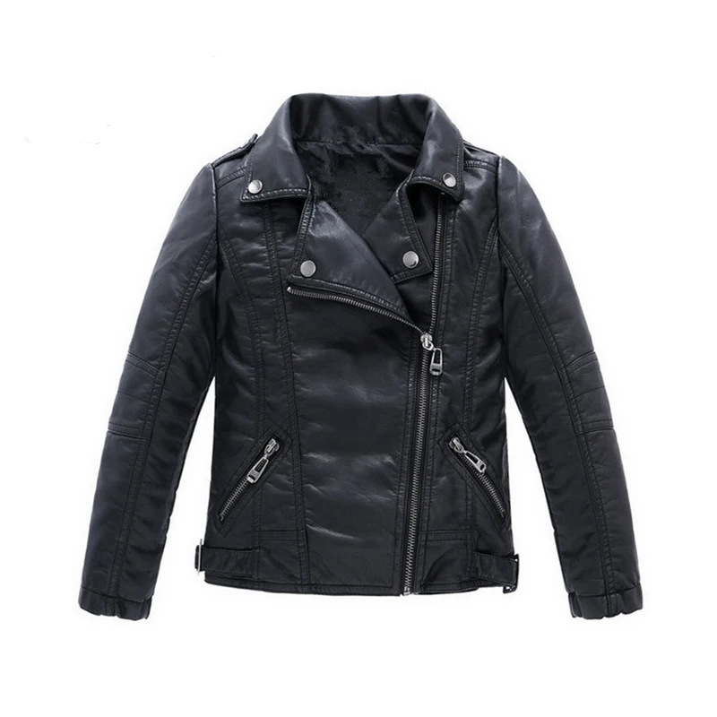 Куртка из искусственной кожи для девочек и мальчиков осенняя однотонная