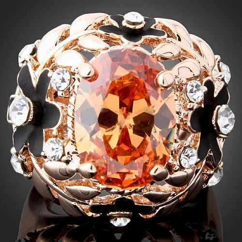 Женское Винтажное кольцо CHRAN золотого цвета с фианитом класса ААА и эмалью