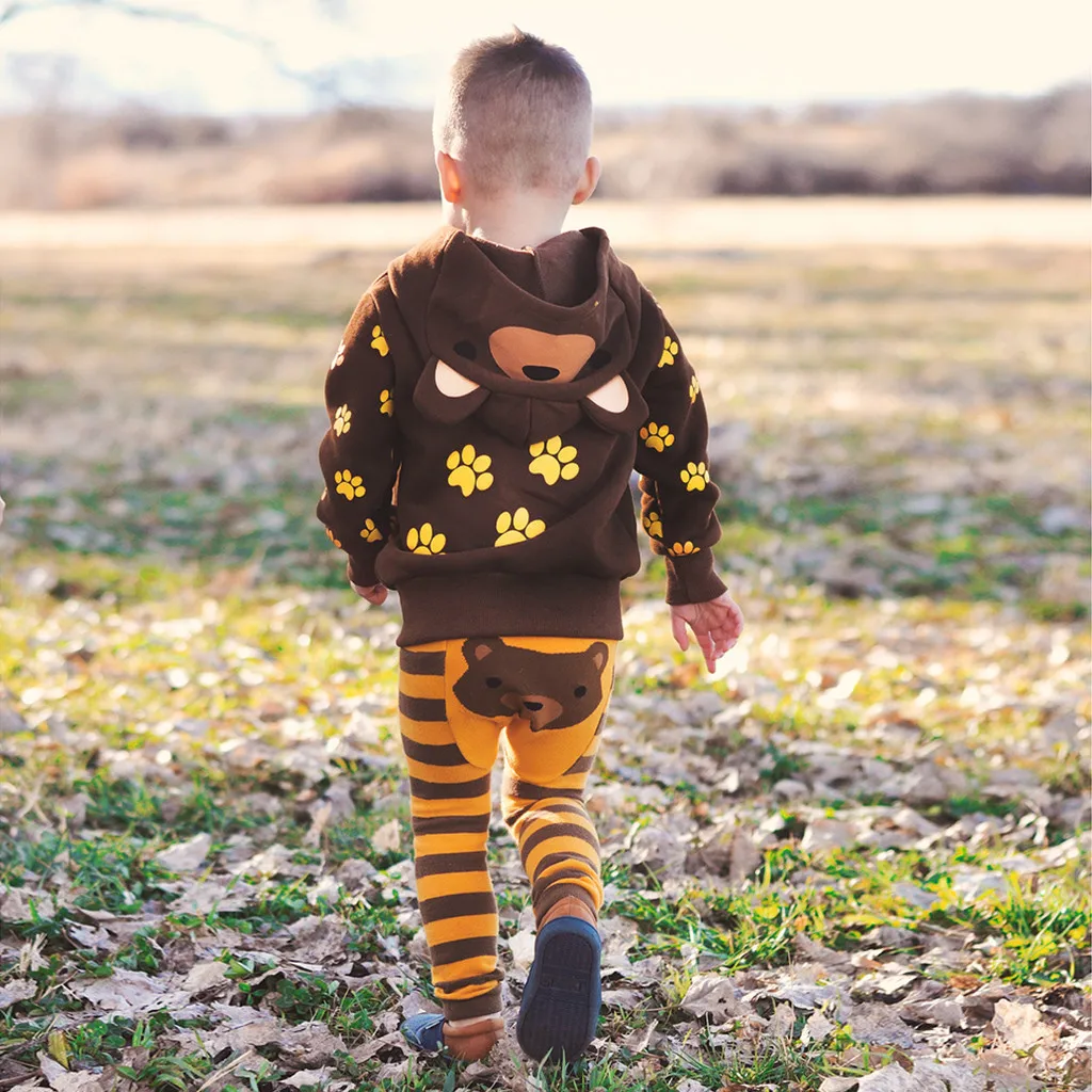 

Hooded Sets For Boys Girls 2019 Infant Toddler Baby Boys Girls Cartoon Bear Hooded Sweatshirt Coat Tops Outfits