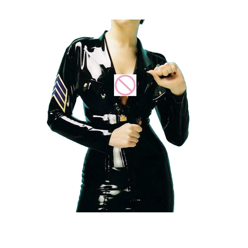 

Police Uniform Cool Black Catsuit Latex Suit Rubber Handsome Full Body Size XXS-XXL
