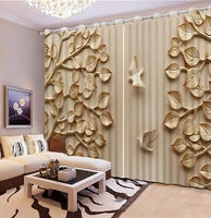 3d curtain fashion customized embossed leaf bird photo custom size 3d curtain blackout living room curtains for bedroom