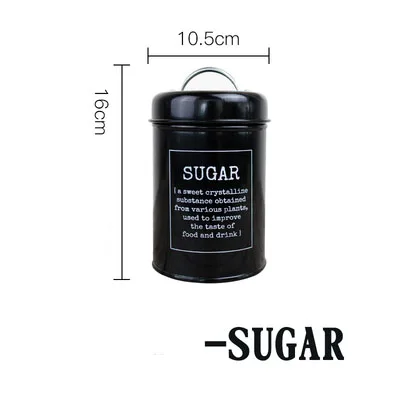 Black SUGAR Кухонная герметичная железная коробка для чая, кофе, сахара, банки для хранения, Скандинавия, конфеты, круглая металлическая герметичная банка, контейнер для сухого молока, бутылка - Цвет: Black SUGAR