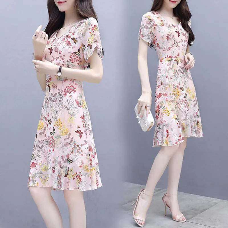 As shown Yfashion модное элегантное женское платье, тонкое платье с коротким рукавом и цветочным рисунком, женские летние платья, офисные женские розовые платья - Цвет: As shown