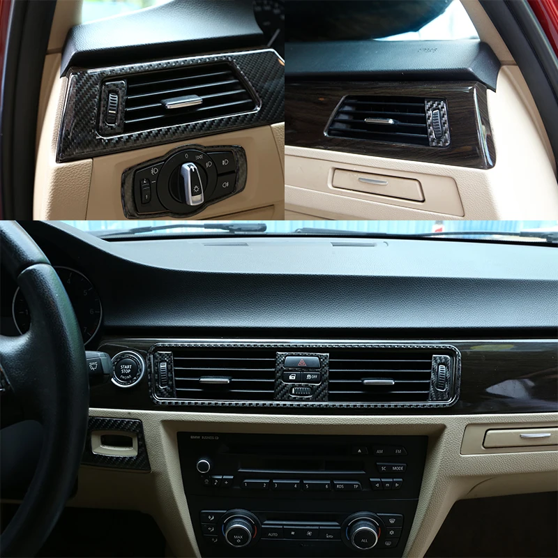 

3 шт. мягкое углеродное волокно для BMW 3 серии E90 E92 2005-2012 автомобильные аксессуары вентиляционное отверстие приборной панели рамка наклейки о...