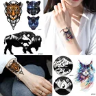 Мужской боди-арт Временные татуировки наклейки Звездное небо планеты горный лес черные татуировки Геометрия кошка одноразовые поддельные татуировки тигр