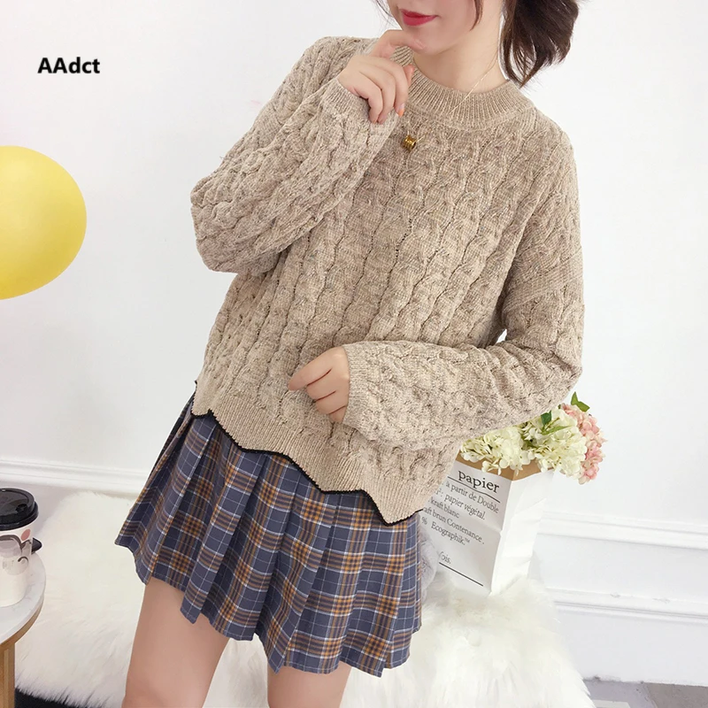 AAdct 2018 Autumn new round neck line Women jumper Sweater shini knit Slim inside jacket shirt wind sweater pullover female | Женская