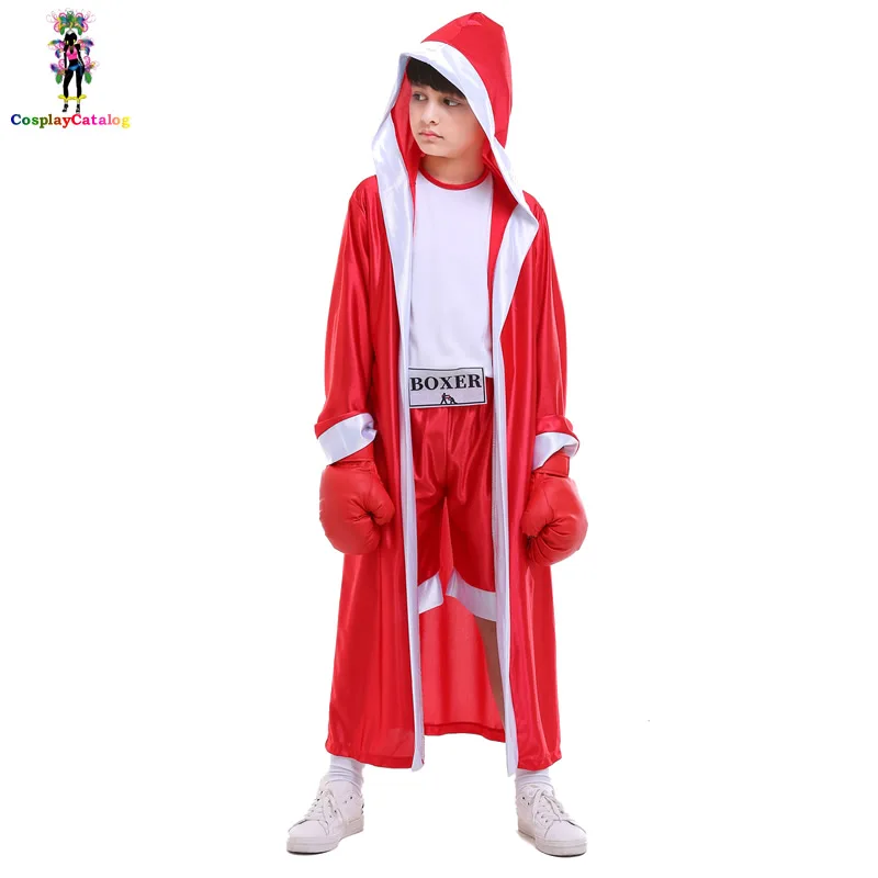 

Halloween Gold Belt Competition Cosplay Costume Blue/Red Boxer Boy Costume Boxing Match Children Uniforms High 110-150 cm