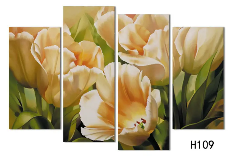 Модная Настенная картина на 4 панели маслом холсте картины с цветами тюльпанов