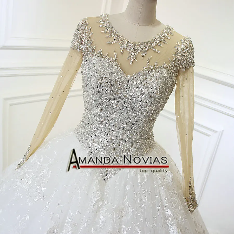 Новое поступление роскошное свадебное платье с длинным рукавом бусинами и