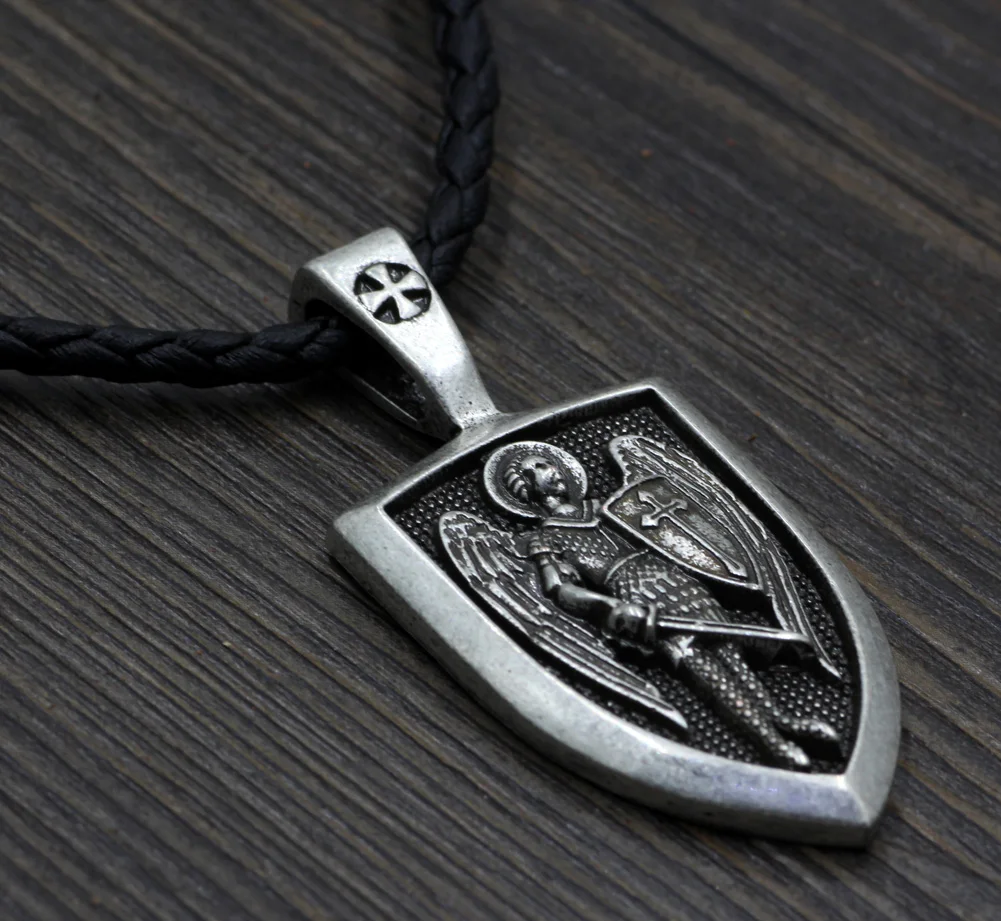 Men archangel medal pendant Archangel St.Michael Protect Me Saint Shield Protection Charm Russian Orhodox Pendant Necklace | Украшения и