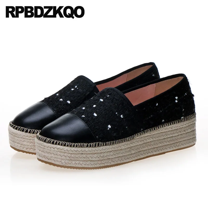 Women Flats Thick Sole Slip On Muffin Elevator Fisherman Espadrilles Gray Hemp Elderly Casual Platform Creepers Large Size Shoes | Обувь
