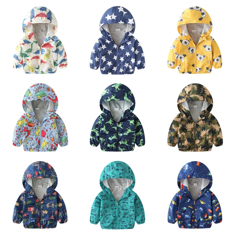 

Spring Autumn Children Jackets New 2Y 6Y Cartoon Print Baby Boys Outerwear Coats Casual Hooded Jackets For Boys