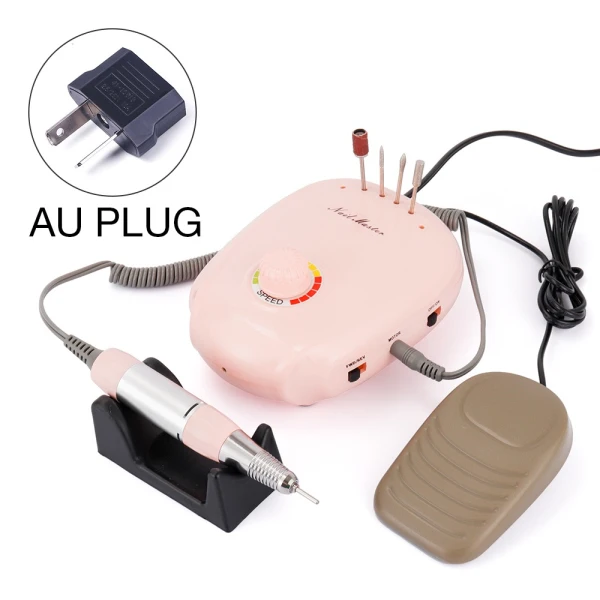 AU Plug Розовая дрель для маникюра, 35000 об/мин, 20 Вт, электрическая дрель для ногтей, аксессуары для сверла машины, контроль скорости, педикюр, маникюрные инструменты - Цвет: AU Plug