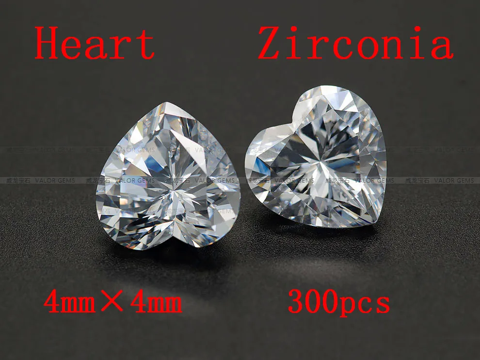 

MRHUANG Shine!300pcs/pack Grade AAA Crystal Clear CZ Cubic Heart Shape 4*4MM Zirconia Stone DIY Beads For earring ring Jewelry