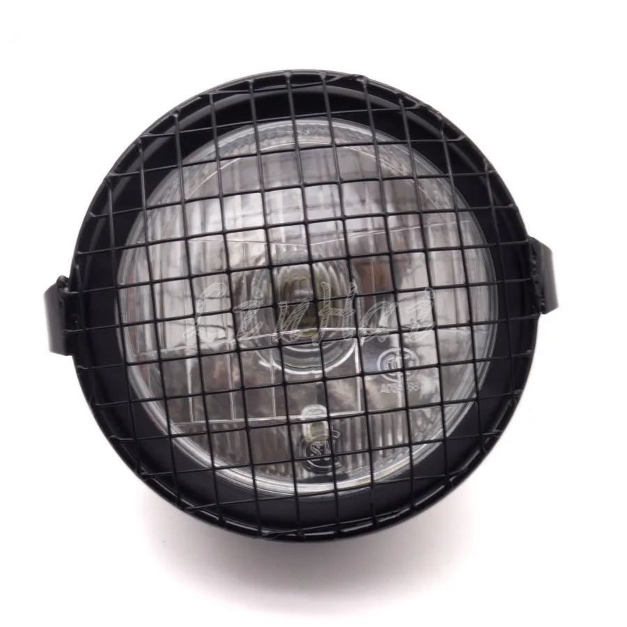 Мотоциклетная черная металлическая Ретро фара с грилем боковым креплением маска