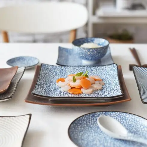 Японская квадратная керамическая посуда оптовая продажа с завода сине белая