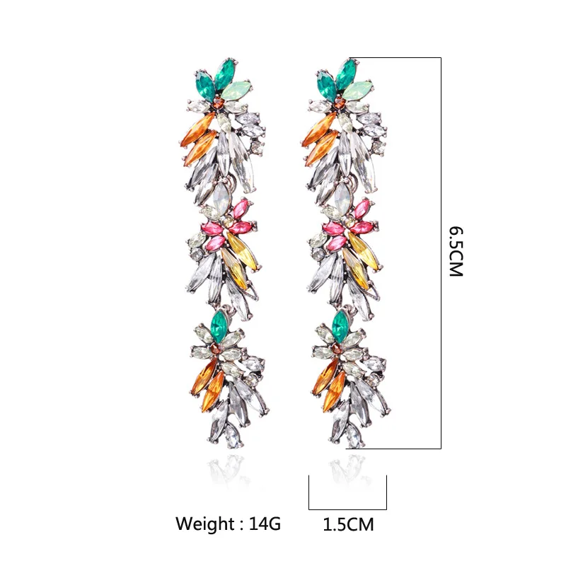 YONGMAN Colorful Flower Exaggerated Temperament Crystal Earrings Dangle Full Rhinestones Big Long Earring Ear Woman Jewellery | Украшения и