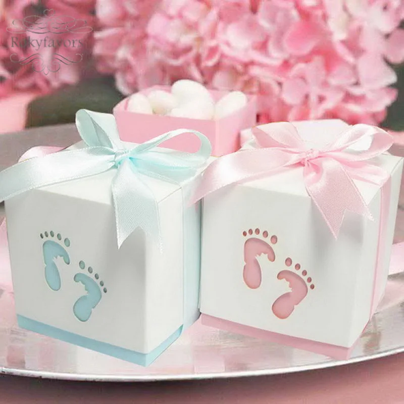 100 шт детские ножки вырезанная коробка для конфет с атласной лентой Baby Shower 1ST день