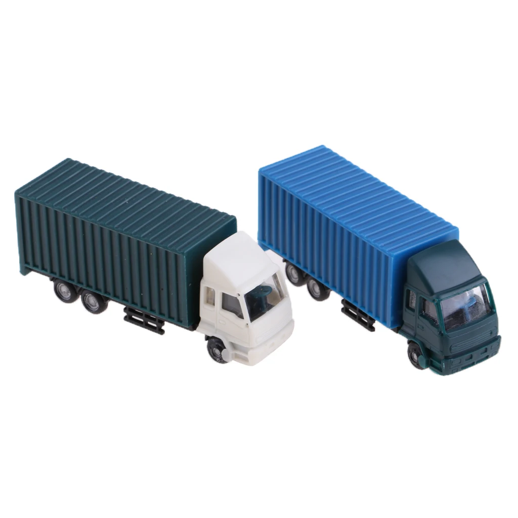 

2Pcs 1:100 HO Scale Container Truck Construction Vehicle Freight Cars Model Figure DIY Layout Building Scenery