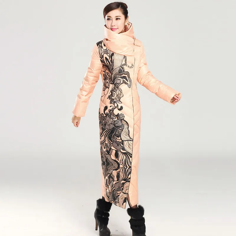 X длинные 2017 Белое зимнее пуховое пальто женщина Перо куртка тонкая водолазка