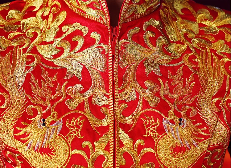 

Bride Cheongsam Vintage Chinese Style Wedding Dress Retro Toast Clothing Lady Embroidery Phoenix Gown Marriage Qipao red Clothes