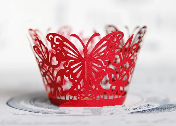 

Free Shipping lace cupcake wrapper paper muffin cake cup cups liners wedding wrappers decorating supplies red butterfly