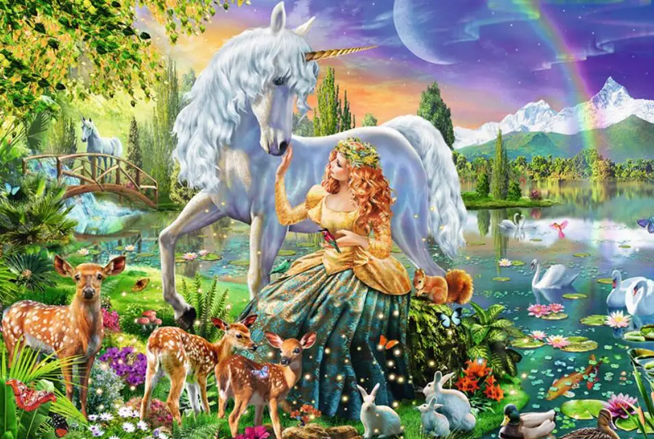 Алмазная 5D картина сделай сам красота и единорог полная круглая вышивка