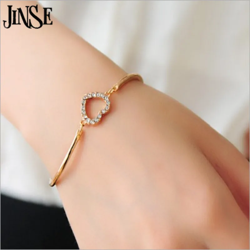 Браслет манжета JINSE DF050 в форме сердца с кристаллами|bangles fashion|fashion banglefashion bracelets