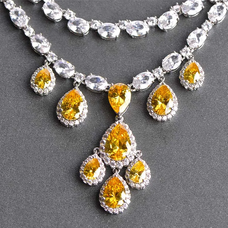 

Madrry Pure Zircon Luxury Jewelry Sets Earrings&Necklace Prong Setting Brincos Aros Women Engagement Party Accessories Bijoux