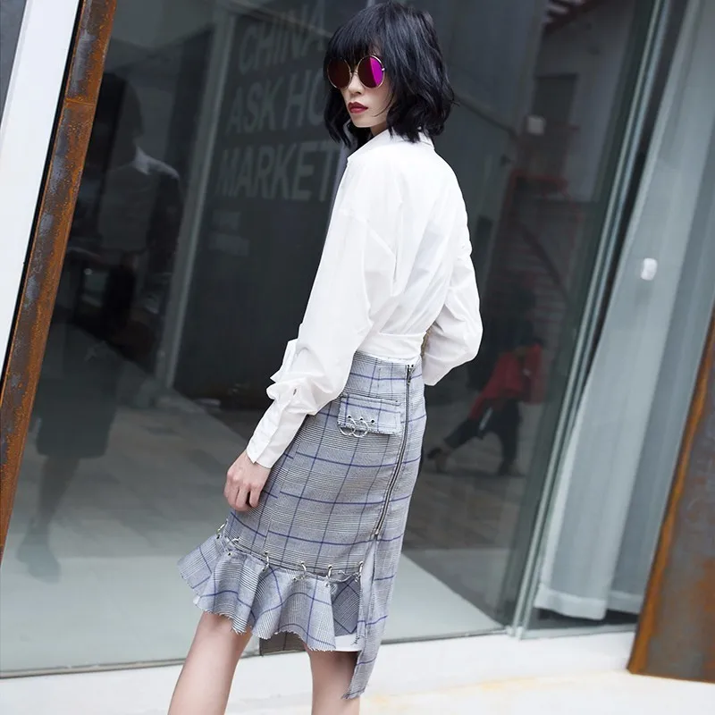 Летняя Повседневная Женская юбка CHICEVER с принтом в клетку высокой талией на